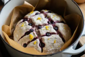 sourdough bread dough with lemon zest and blueberries