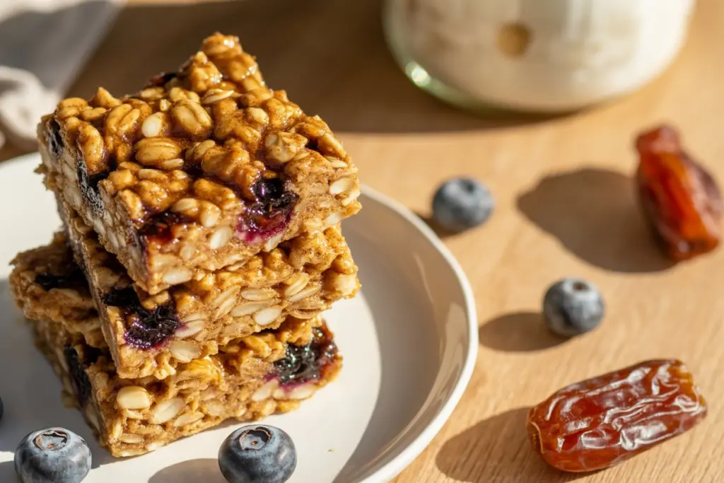 Sourdough Oatmeal Breakfast Bars with juicy blueberries