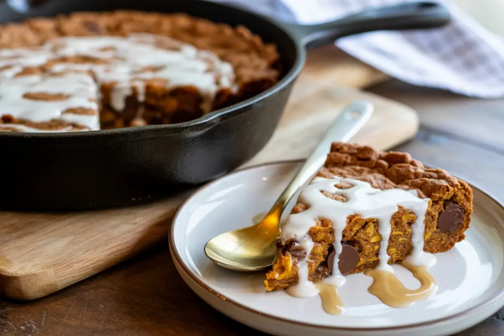 Pumpkin Oat Skillet Cookie with Sourdough Discard 4 chocolate chips skillet cookie with sourdough discard