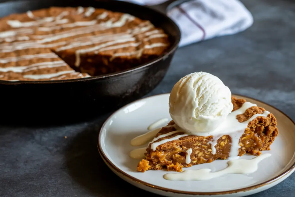 Skillet Cookie with Sourdough Discard -Pumpkin Oat Comfort Dessert