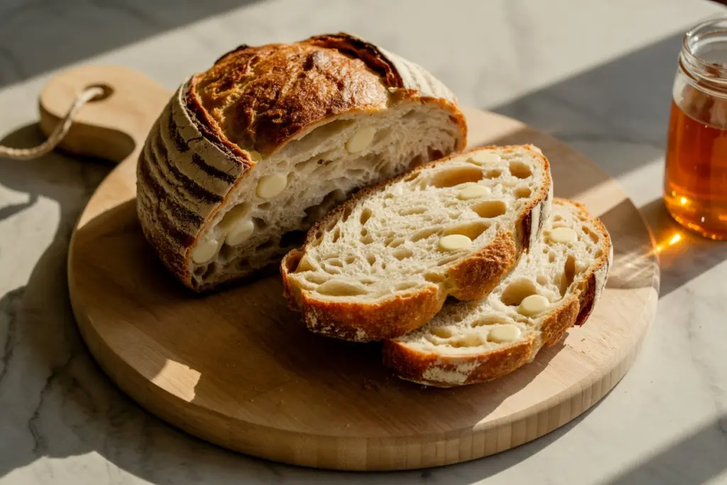 sliced white chocolate sourdough bread