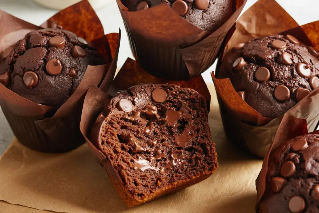 Double Chocolate Sourdough Discard Peanut Butter Muffins 