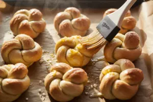 freshly baked sourdough knots