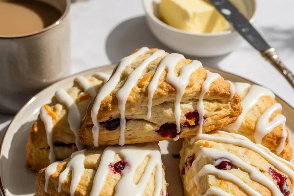 Sourdough Cranberry Orange Scones 4 Sourdough cranberry orange scones served for breakfast
