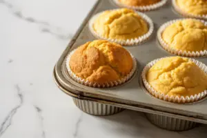 baked sourdough cornbread muffins in tin