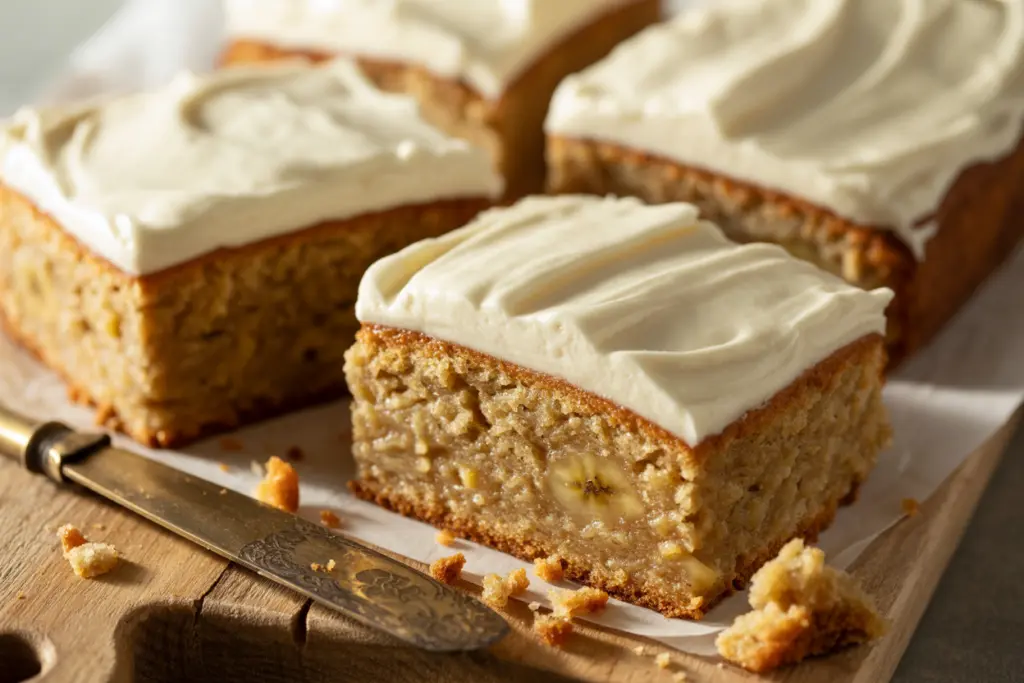 Sourdough Banana Bars with cream cheese frosting
