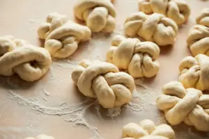 shaping knot bread dough