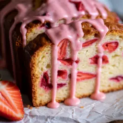 Sourdough Discard Strawberry Bread with Pink Strawberry Glaze recipe card