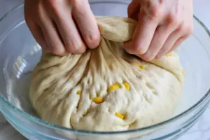 Performing stretch-and-folds on sourdough bread dough