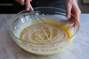 mixing sourdough cornbread muffin batter