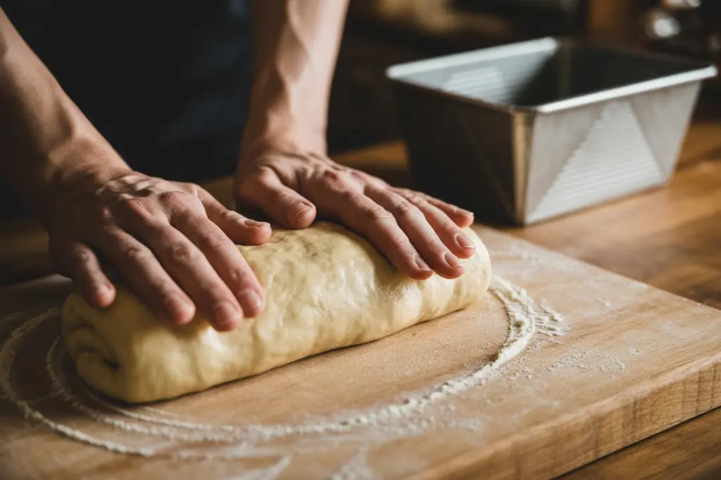 shaping easy sourdough sandwich bread dough