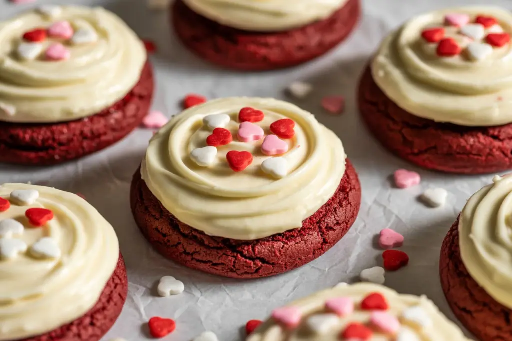 serving sourdough red velvet cookies