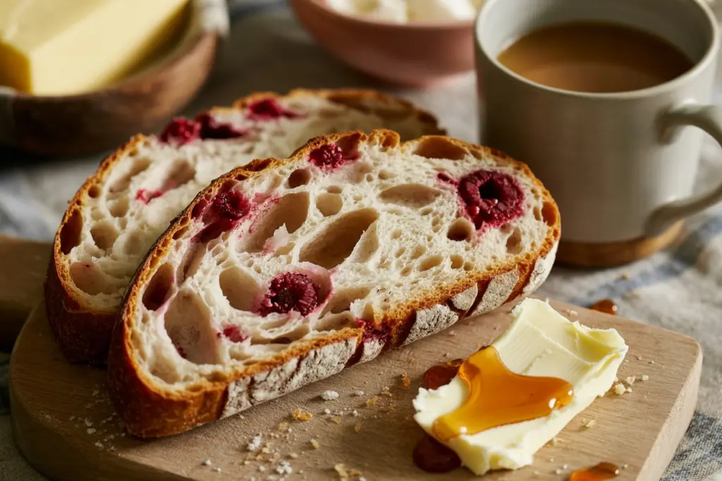 sliced raspberry sourdough bread
