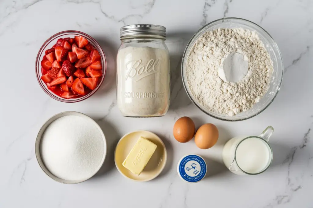 ingredients for sourdough discard strawberry bread
