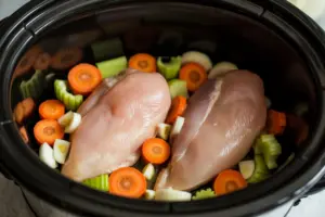 cooked chicken breasts in crockpot