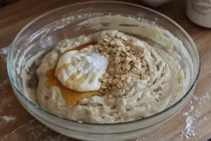 mixing-honey-oat-sourdough-bread