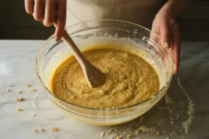 mixing-sourdough-cornbread-muffins