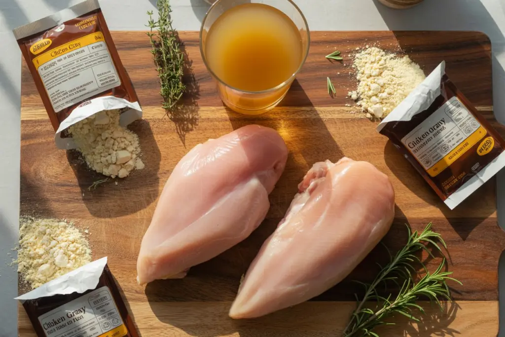 crock pot chicken and gravy ingredients ready to cook