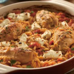 Greek Chicken Orzo Casserole recipe card