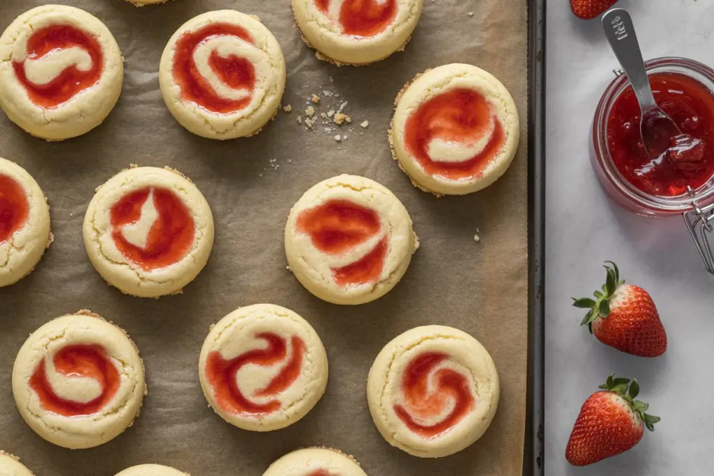baked strawberry cheesecake cookies served