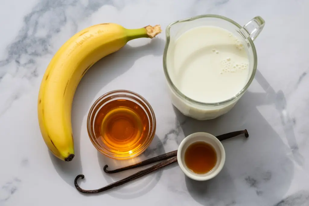 Korean Banana Milk ingredients flat lay
