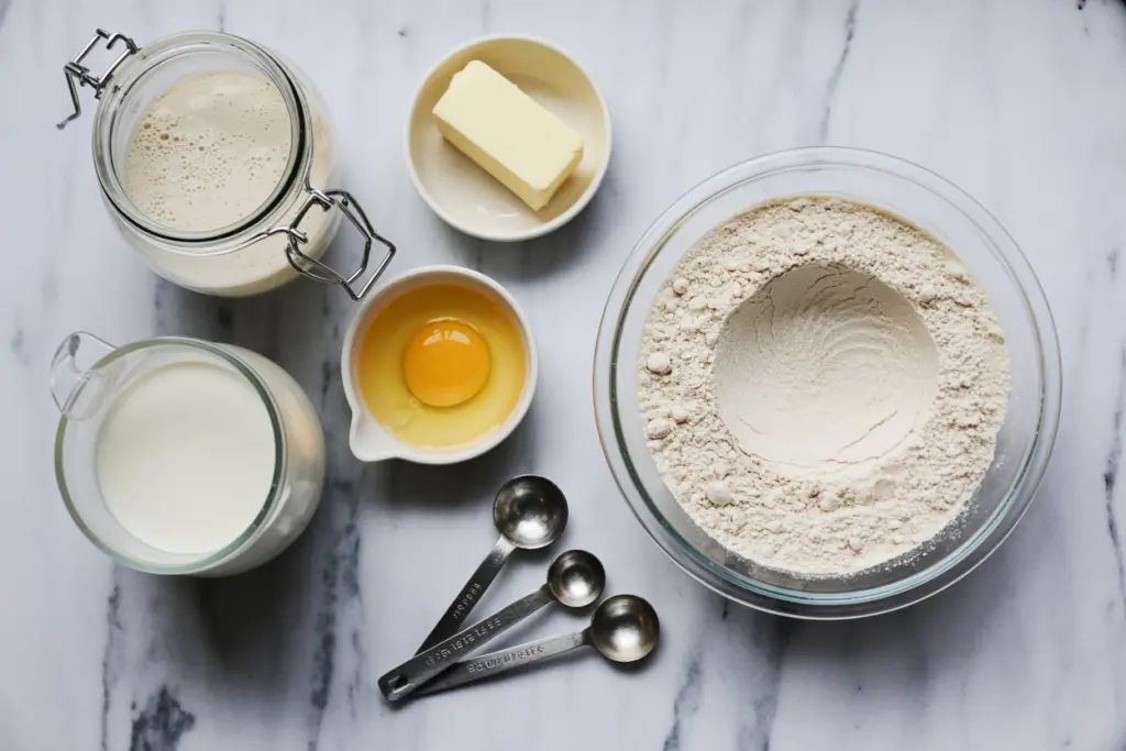 Fluffy Sourdough Discard Pancakes 2 sourdough discard pancakes ingredients layout