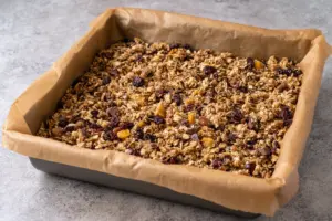 Freshly baked golden brown sourdough granola