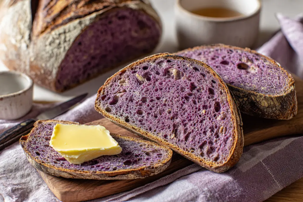 Sweet Potato Sourdough Bread slices served toasted with butter