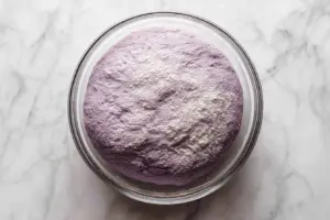 bulk ferment of purple sweet potatoes sourdough dough