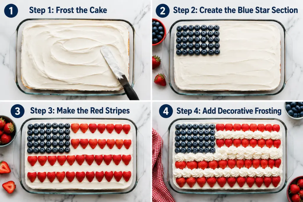 Easy Sourdough Vanilla Sheet Cake 4 How to Decorate an American Flag Sheet Cake