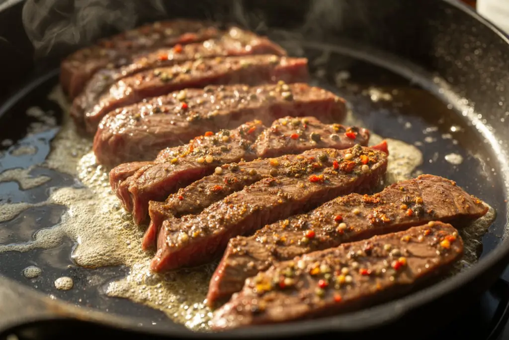 cooking steak for steak and queso rice