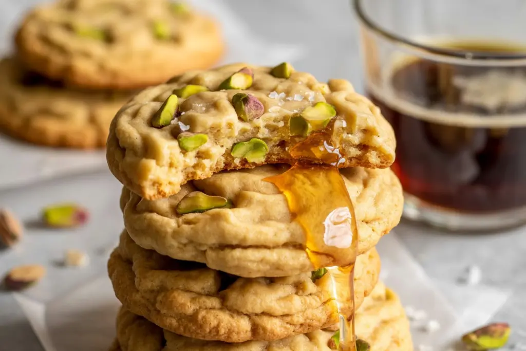 Sourdough Honey Pistachio Cookies 7 Serving sourdough honey pistachio cookies with coffee