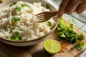 Chicken Burrito Bowl Recipe 10 Fluffy cooked rice