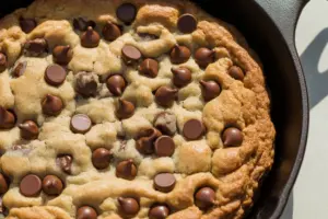 freshly baked golden-brown sourdough chocolate chip cookie