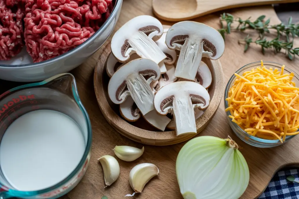 Creamy Mushroom Ground Beef Bake 12 Ingredients for Mushroom Ground Beef Bake recipe