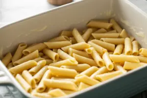 Creamy Mushroom Ground Beef Bake 8 spread half of the cooked pasta evenly on the bottom of the dish