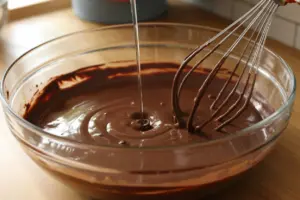 hot water in chocolate cake batter