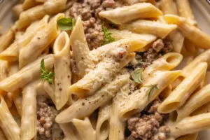 Creamy Cheesy Beef Pasta (High Protein, One-Pot Recipe)