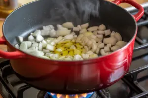 Heat diced onion with tablespoon olive oil