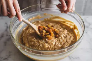 sourdough oatmeal raisins muffins batter