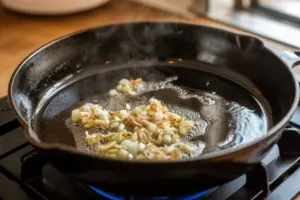 Creamy Mushroom Ground Beef Bake 4 cooking chopped onion