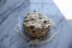 Sourdough Chocolate Chip Scones 12 thick circle of chocolate chips scone dough