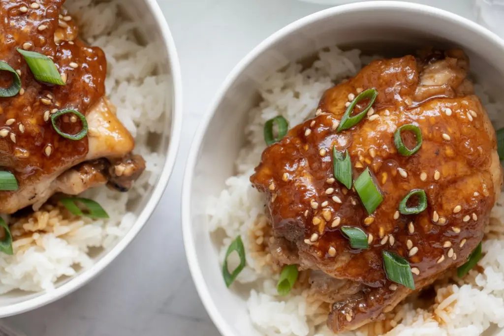 serving honey garlic slow cooker chicken thighs
