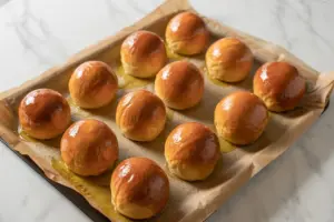 freshly baked sourdough brioche donuts