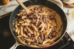 creamy beef penne pasta
