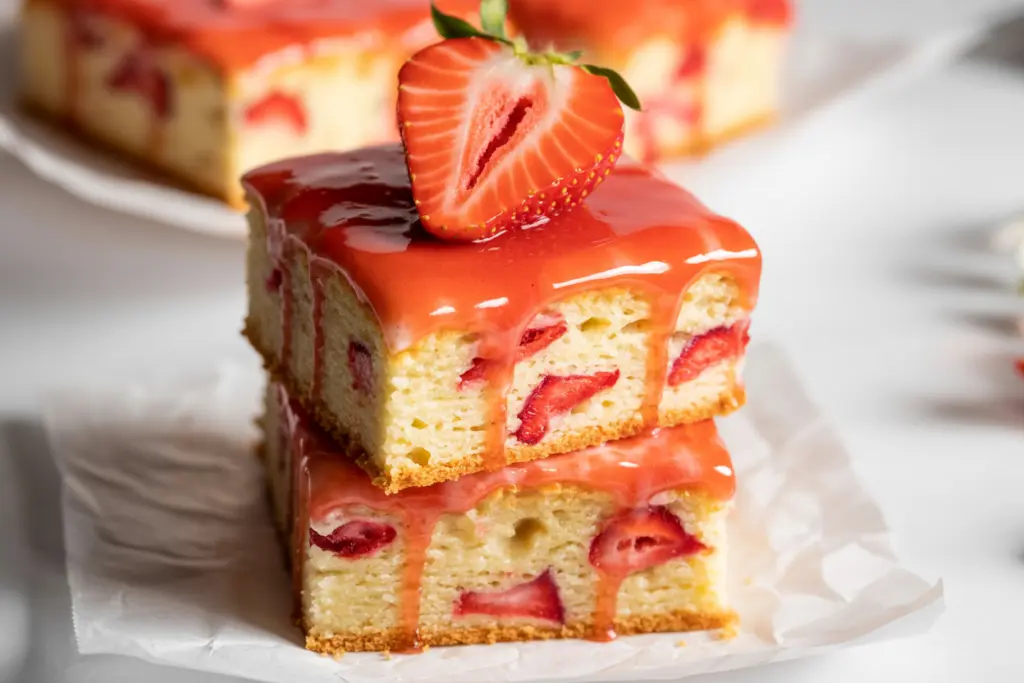 Sourdough Strawberry Bars with Strawberry Glaze