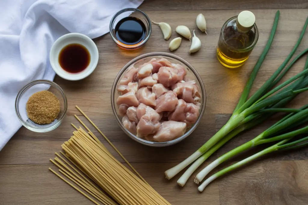 ingredients for sticky garlic chicken noodles
