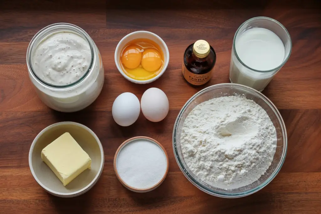 Ingredients for sourdough vanilla cupcakes