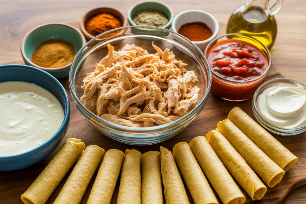 Ingredients for homemade chicken taquitos