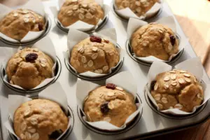 freshly baked sourdough oatmeal raisins muffins